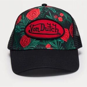 •Jungle Heat• Von Dutch New Red Logo Unisex Floral Print Trucker Hat